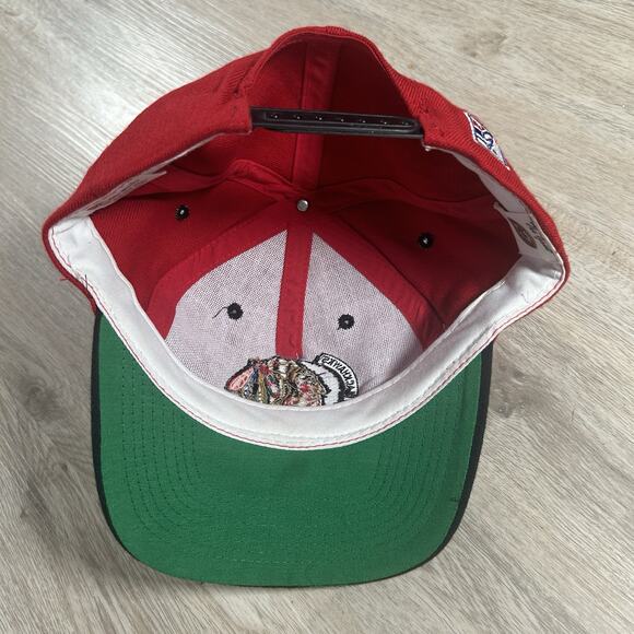 Vintage‎ Chicago Blackhawks Hat Snapback NHL The Game Red Black Wool Blend Cap - Picture 3 of 8